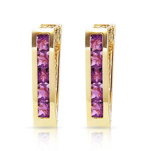 14K. SOLID GOLD OVAL HUGGIE EARRING WITH AMETHYSTS (Yellow Gold)